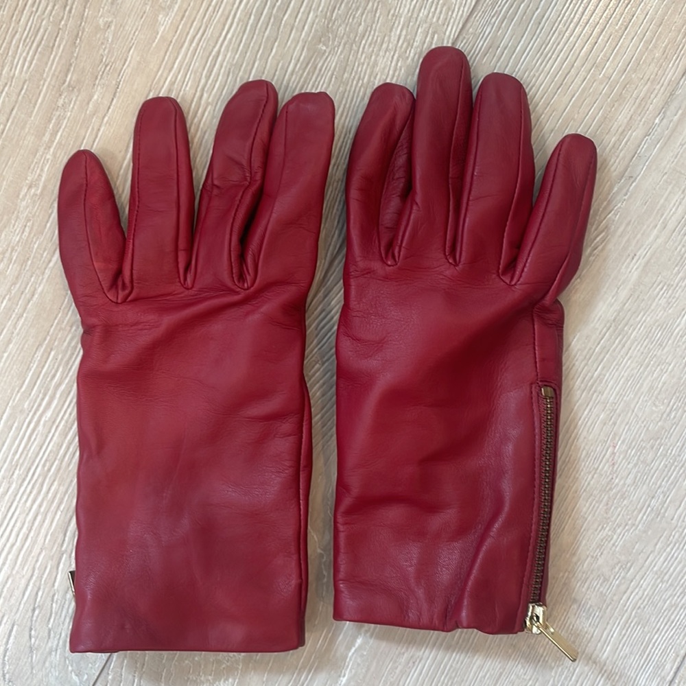Banana Republic Red Leather Gloves with Gold Zip